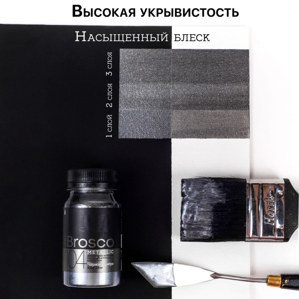 Чёрное серебро, краска интерьерная акриловая del Brosco Metallic, банка 100 мл Чёрное серебро, краска интерьерная акриловая del Brosco Metallic, банка 100 мл