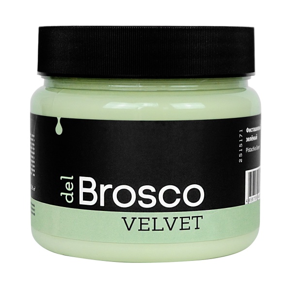 Фисташковый зелёный, краска интерьерная акриловая del Brosco Velvet, банка 400 мл