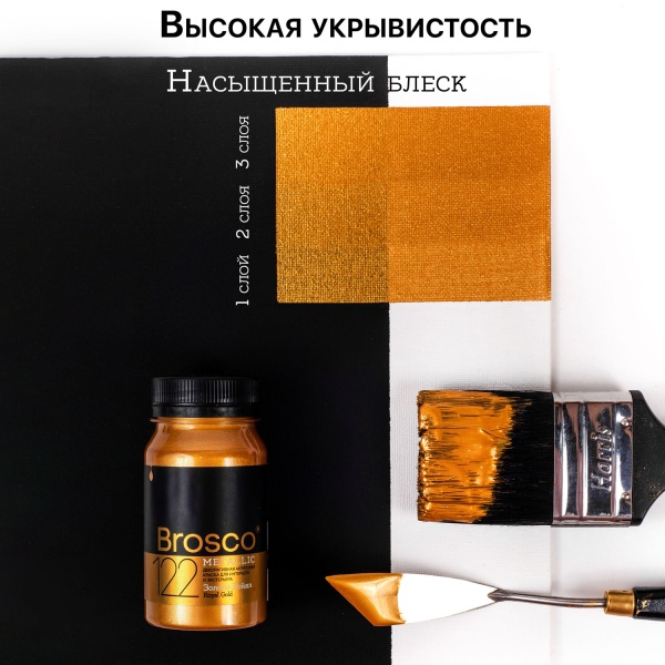 Золото Ройял, краска интерьерная акриловая del Brosco Metallic, банка 100 мл