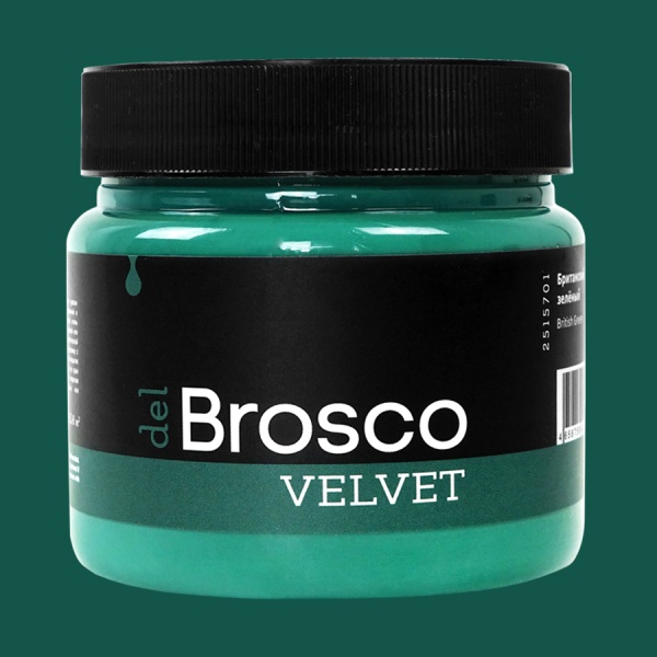 Британский зелёный, краска интерьерная акриловая del Brosco Velvet, банка 400 мл