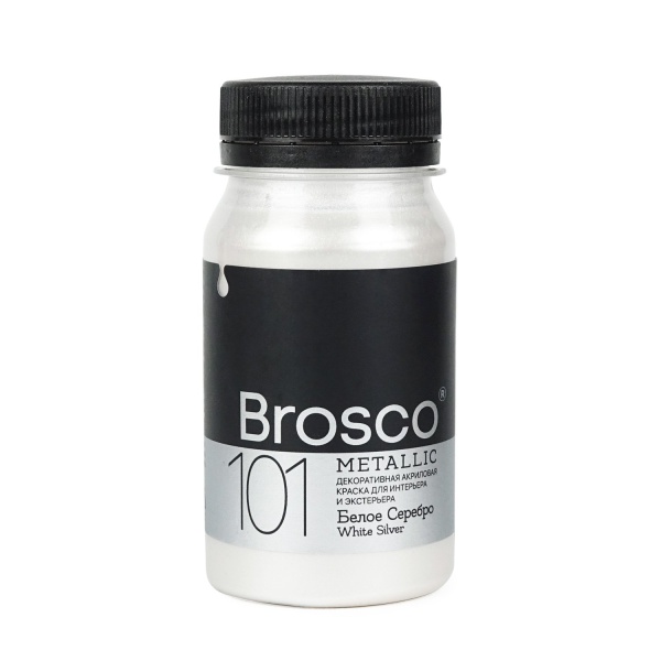 Белое Серебро, краска интерьерная акриловая del Brosco Metallic, банка 100 мл