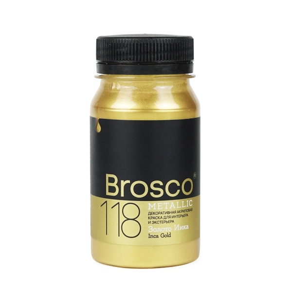 Золото Инка, краска интерьерная акриловая del Brosco Metallic, банка 100 мл