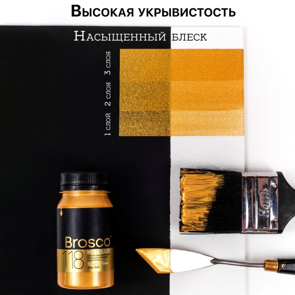 Золото Инка, краска интерьерная акриловая del Brosco Metallic, банка 100 мл