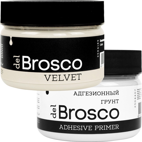 Хлопковый, краска акриловая и грунт адгезионный del Brosco в наборе, 2 шт по 250 мл