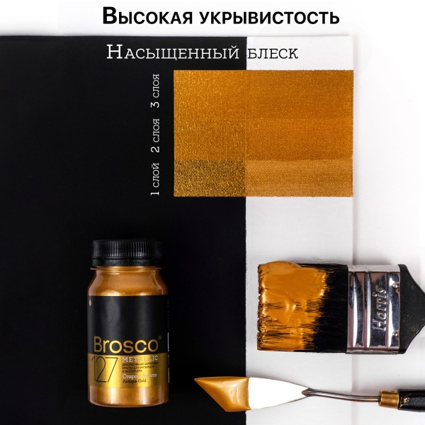 Старое Золото, краска интерьерная акриловая del Brosco Metallic, банка 100 мл