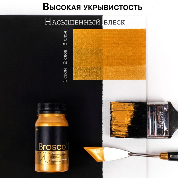 Золото Олимпик, краска интерьерная акриловая del Brosco Metallic, банка 100 мл
