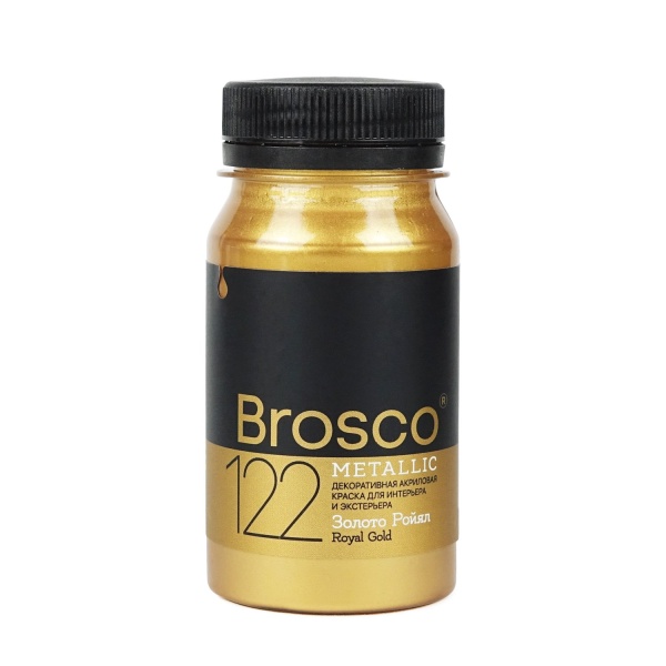Золото Ройял, краска интерьерная акриловая del Brosco Metallic, банка 100 мл