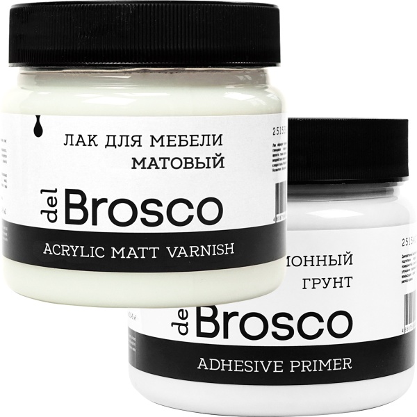 Грунт адгезионный и лак матовый акриловый del Brosco в наборе, 2 шт по 400 мл
