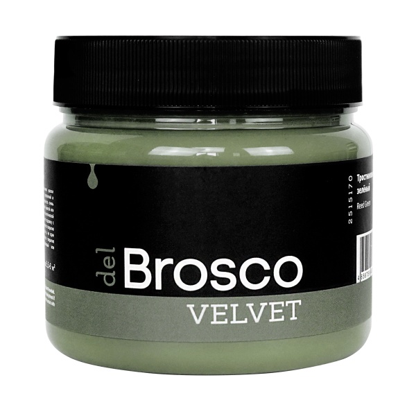 Тростниковый зелёный, краска интерьерная акриловая del Brosco Velvet, банка 400 мл