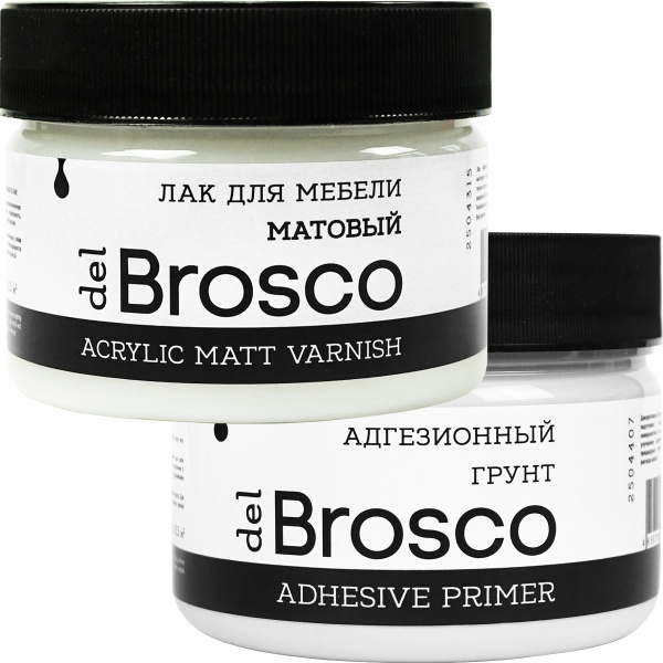 Грунт адгезионный и лак матовый акриловый del Brosco в наборе, 2 шт по 250 мл