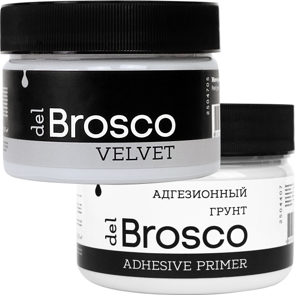 Жемчужно-серый, краска акриловая и грунт адгезионный del Brosco в наборе, 2 шт по 250 мл